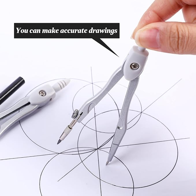 Unjoo Math Geometry Set 10 Pcs, Compass and Protractor for Students(Grey | Shatterproof Storage Box,Rulers,Protractor,Compass,Eraser,Pencil Sharpener,Lead Refills,Pencil,for Classroom, Back to School