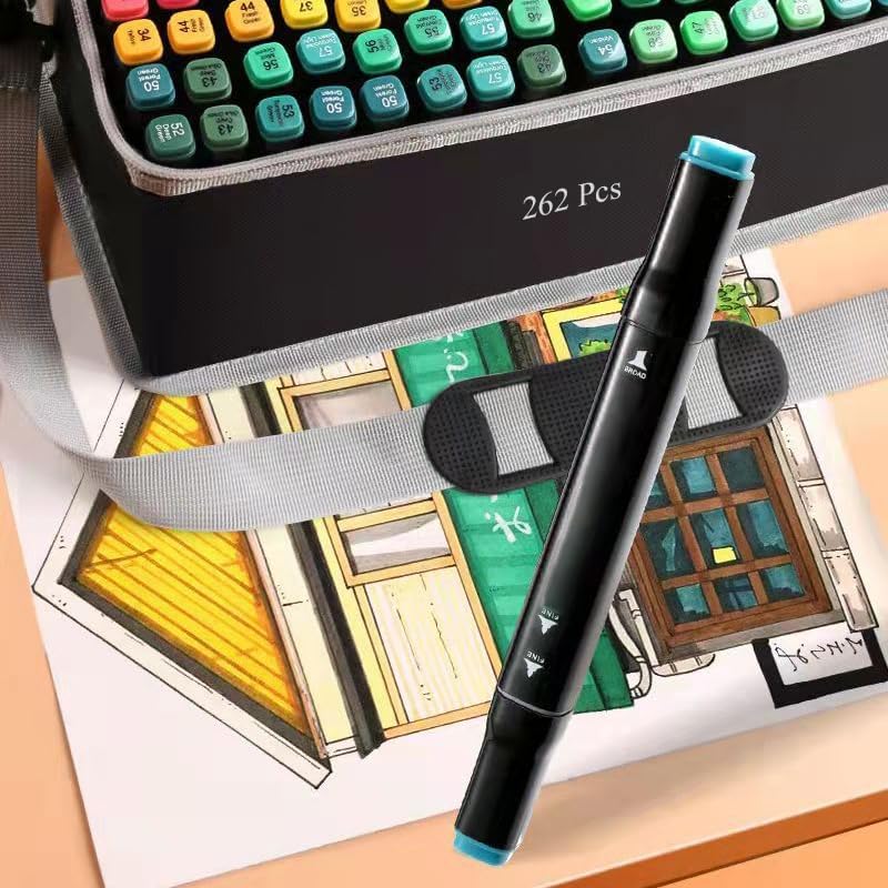 Alcohol Markers, 262 Colors Art Drawing Markers Set for Kids Adults | Dual Tip Permanent Sketch Markers, with Organizing Case