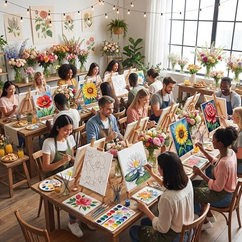 Tinlade 24 Pcs Pre Drawn Canvas for Painting Stretched,Abstract Flower