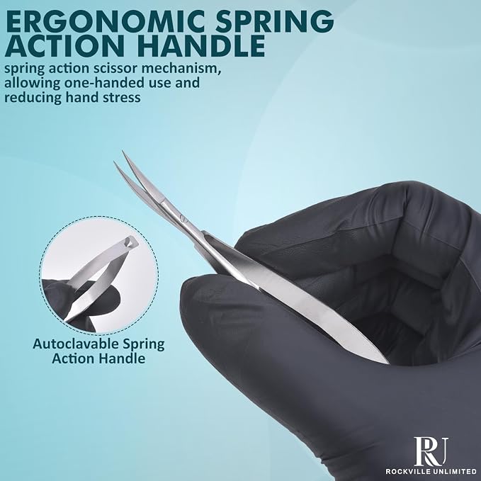 Micro Scissors 5.5" Curved Set of 3 Stainless Steel Embroidery Scissor Extra Sharp Sewing Arts & Craft Applique Stitch Cutting for Grooming Eyebrow Eyelash and Spring Action Squeeze Scissors.