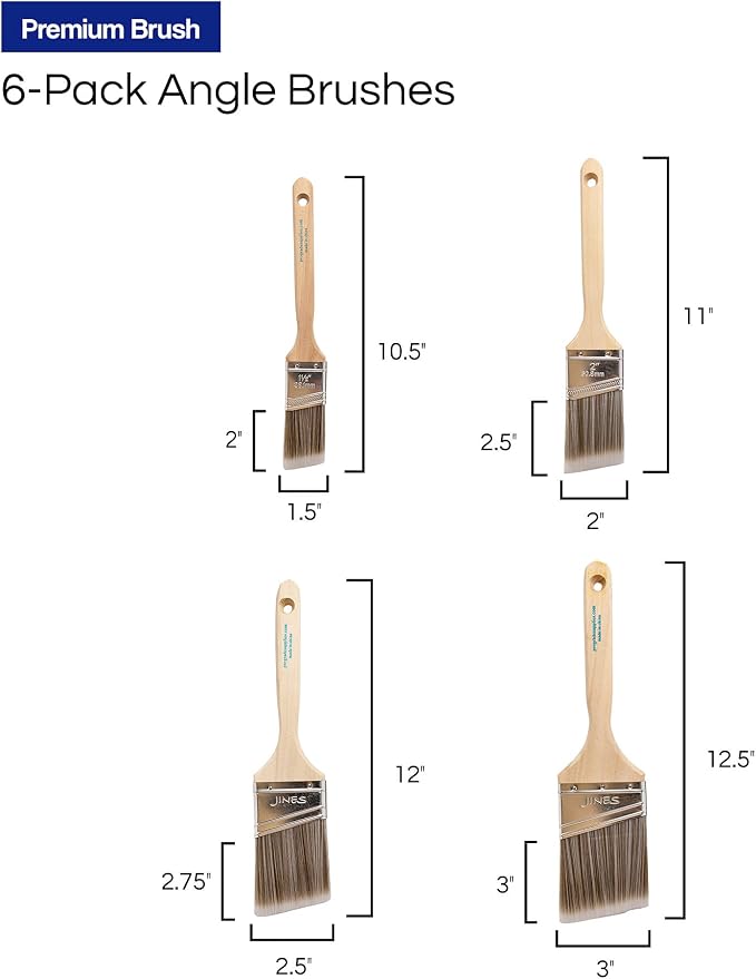 Pro Grade Angle Paint Brushes, Paint Brush Set for Trim & Walls, 6 Pc | Sash & cut-in detail | Furniture, cabinets, doors & fences | Interior & exterior | Latex, oil & stain | Medium stiff bristles