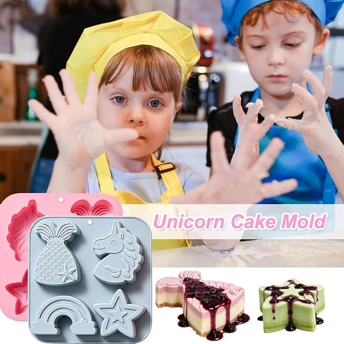 2 Pack Silicone Soap Molds, 4 Cavities Unicorn Star Rainbow Mermaid Tail Shaped Making Mold, Perfect for Handmade Soaps Lotion Bar Bath Bombs Ice Cube Chocolate Jelly Cake Making