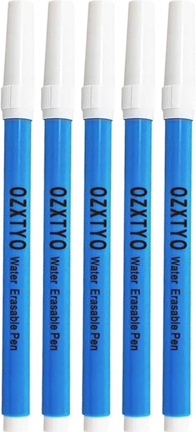 OZXTYO Washable Fabric Markers for Sewing,5 Pack,Blue,Erasable | Water Soluble Embroidery Pen,Fabric Marking Pen,Fabric Marking Pens for Quilting,Sewing Supplies and Accessories