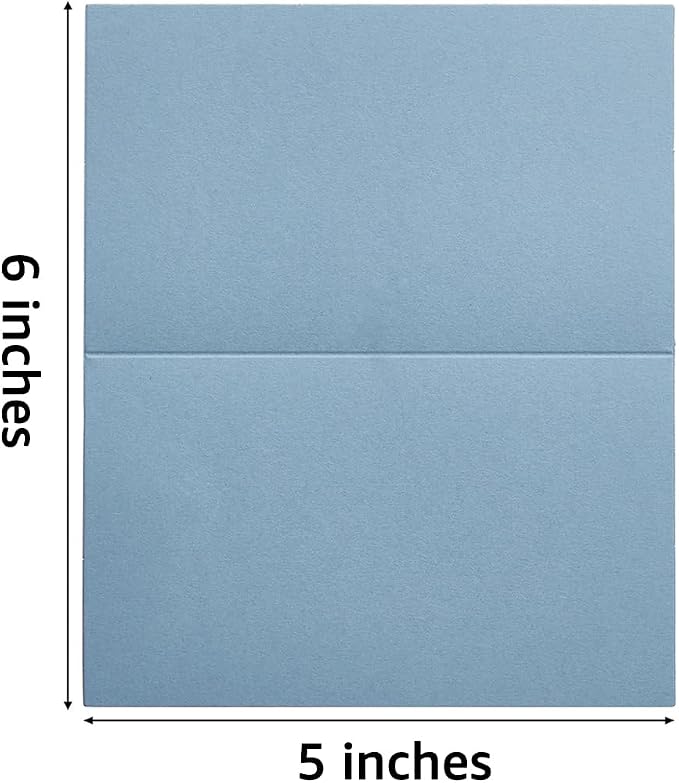 50 Pack Blank Folded Cardstock Business Cards, Dusty Blue, 3x5