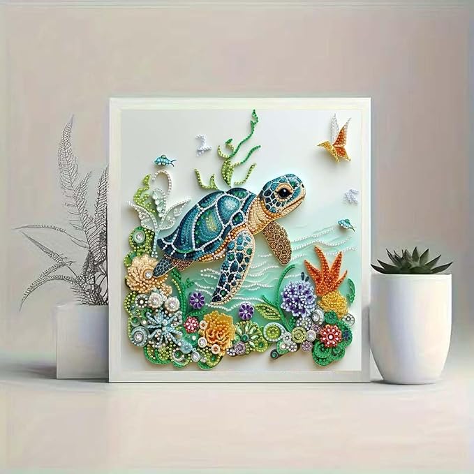 Sea Turtle Animal Diamond Painting Kits for Adults Beginner,DIY Special Shape Diamond Art Kits for Flower,Diamond Gem Art Crystal Rhinestones Painting Crafts Kits for Home Wall Decor 13.8 X 13.8Inch