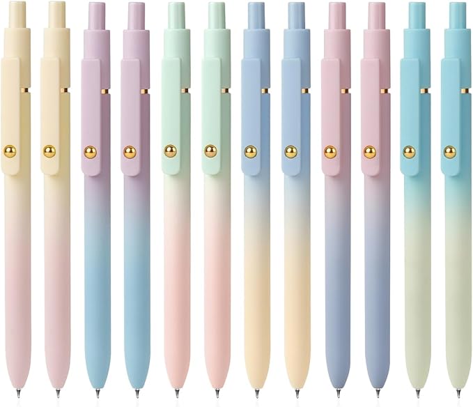 FIOVER Gel Pens, 12 Pcs 0.7mm Comfort Grip Quick Dry Black Ink Pens