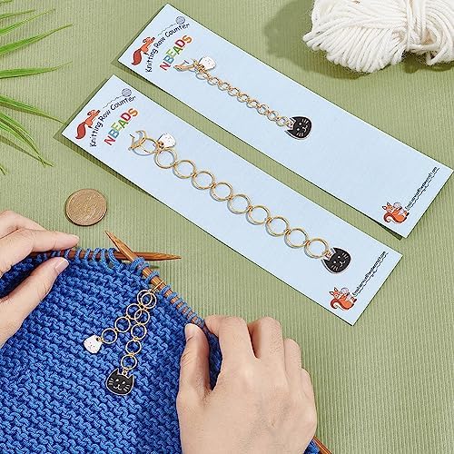 NBEADS 3 Pcs 3 Sizes Cat Charm Knitting Row Counter Chains, Alloy Enamel Charm Row Counter Chains with Brass Ring for Knitting Crochet Tracking Project Progress