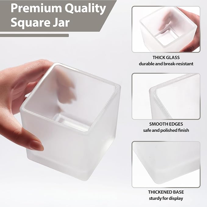 CONNOO 12 Pack 9oz & 3oz Frosted Glass Square Candle Jars with Bamboo Lids