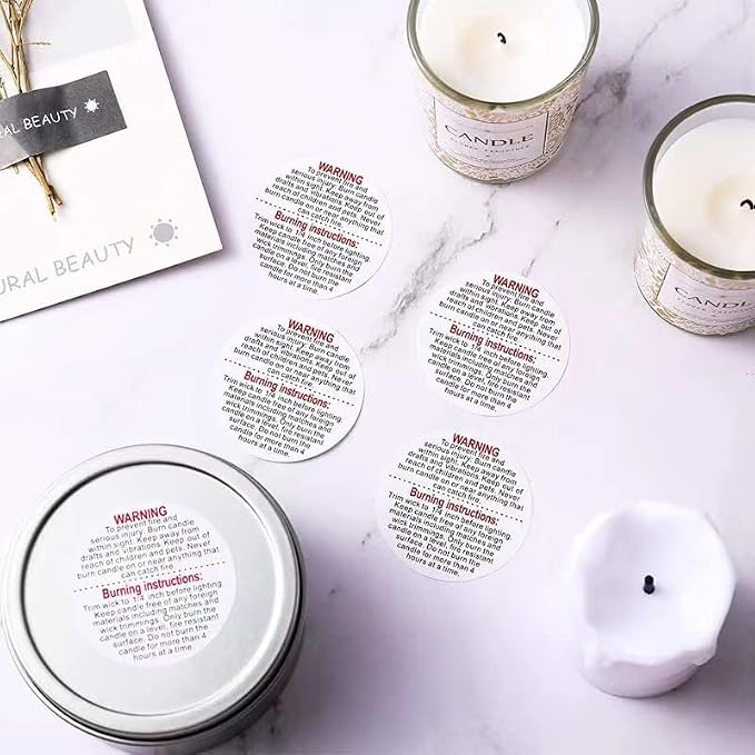 1000 Pcs Candle Warning Labels - Safety Stickers for Candle Making DIY Jars & Tins (White, 1.5 inch Round, For Jars/Tins)