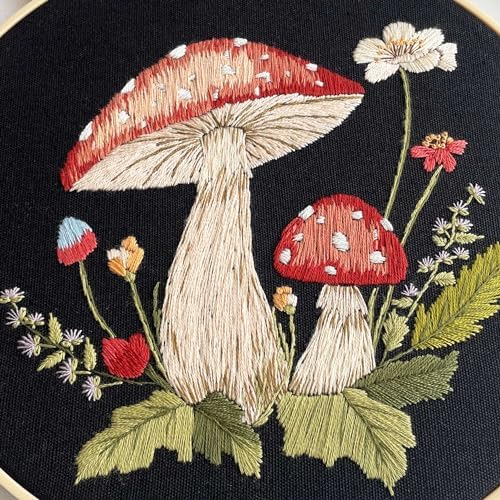 Myfelicity 3 Sets Mushroom Embroidery kit, Adult Beginner DIY Needle kit,Art Craft Handy Sewing Set
