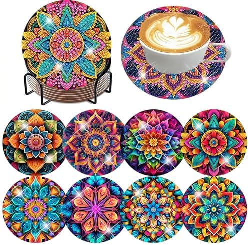 ijbnhd 8 Pcs Mandala Diamond Art Coasters Kits for Adults