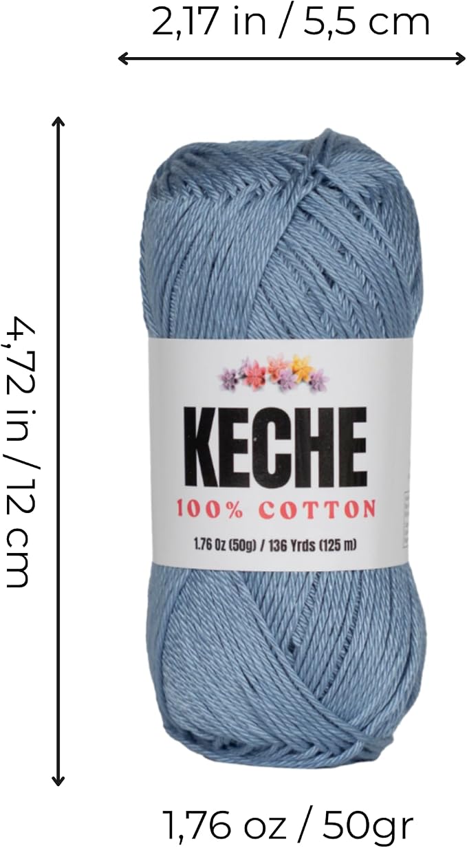 Cotton Yarn - 100% Cotton Yarn for Crocheting and Knitting, Mercerized Cotton Amigurumi Yarn Fine-Sport 2 1.76 oz (50g) / 136 Yrds (125 m) - Blue