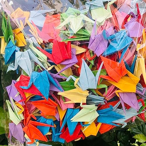150Pcs 7cm Premade Origami Paper Cranes Folded Origami Birds DIY Hanging Paper Garlands for Wedding Party Decorations Birthday Bday Bridal Shower Backdrop Décor Peace Dove Good Luck (Rainbow, 7CM)