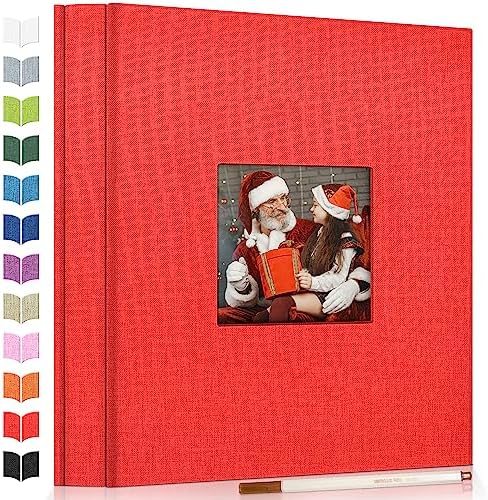 Artfeel Photo Album Self Adhesive Scrapbook Album for 3x5 4x6 5x7 8x10 Pictures,120 Pages Linen Cover with Display Window DIY Photo Book,Ideal Gifts for Family Travel Wedding Baby