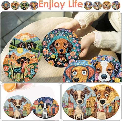 ijbnhd 8 PCS Dog Diamond Art Coasters Diamond Painting Coasters