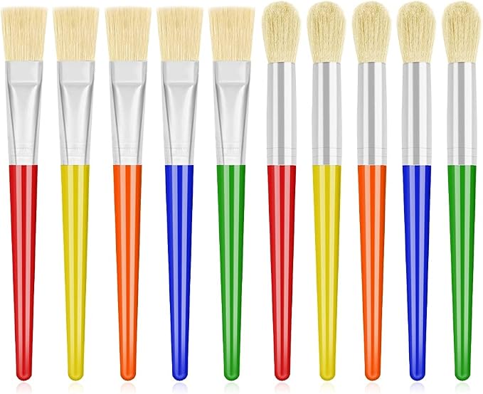 10Pcs Paint Brushes for Kids, Anezus Kids Paint Brushes Toddler Large Chubby Brushes Round and Flat Preschool Painting Brushes for Washable Paint Acrylic Paint