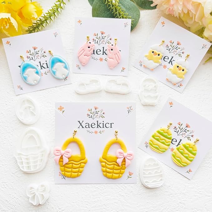 Easter Polymer Clay Cutters Set - 13pcs Sharp & Durable Bunny, Chick, Egg & Basket Shapes for DIY Earring Jewelry Making, Soft Clay Crafts & Spring Holiday Supplies