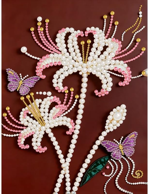DIYBEADDOT Lily Butterfly Special Shaped Diamond Pearl Painting Kits for Adults,5D Diamond Art Pearl Painting Kits for Beginner，DIY Crystal Rhinestones Diamond Painting for Home Wall Decor 12×16inch