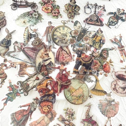 100PCS Vintage Victorian Stickers Pack – Aesthetic Retro Clear Ephemera Stickers for Journaling, Scrapbooking, Collage Art, Antique Fashion, Tea Party, Junk Journal Supplies