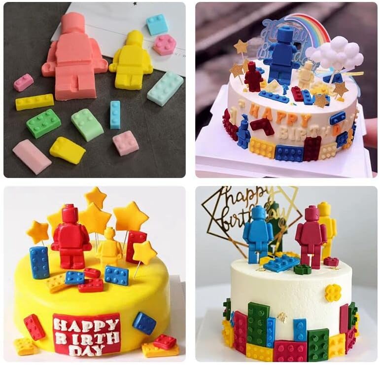 3pcs Building Bricks Robots Silicone Molds for DIY Candy Making Tools | Fondant Chocolate Mold Desserts Ice Cube Gum Clay Biscuit Plaster Resin Cupcake Topper Cake Border Decor Moulds
