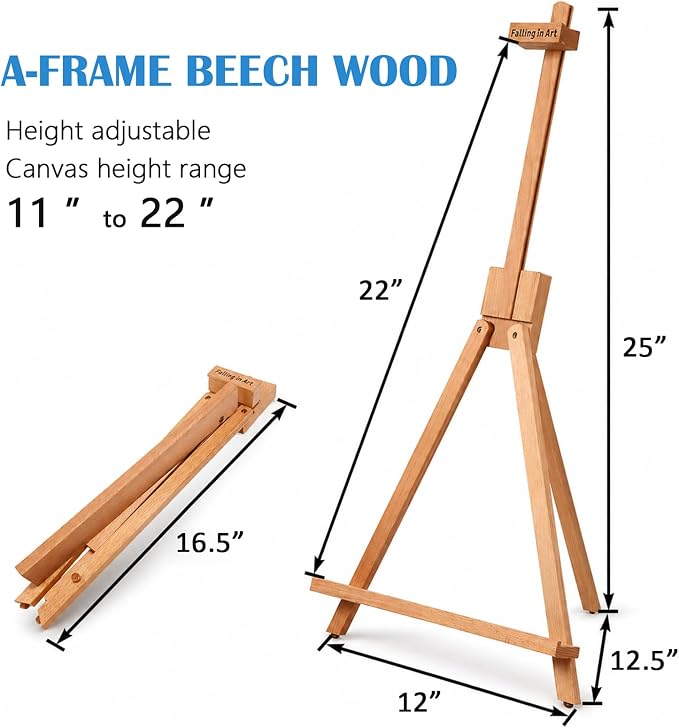 4 Pack Beechwood 25’’ Tabletop Easel Display Stand Set for Painting | Holding Canvas Up to 22 1/2 Inches High, Artist A-Frame Tripod with Rubber Feet, Portable Photo and Sign Holder