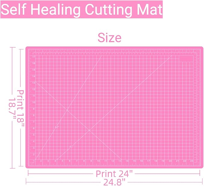 18"x24" Self Healing Cutting Mat, Sewing Mat for Crafts, Double Sided 5-Ply Table Cutting Board for Fabric Quilting Leather Modeling Hobby Project, Pink