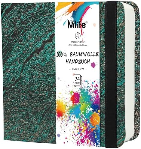 Mlife Square Watercolor Sketchbook,100% Cotton,300gsm/140lb,Acid-Free,Watercolor Journal for Artists Adults Students,6.5 * 6.5 Inch(Green Wave)