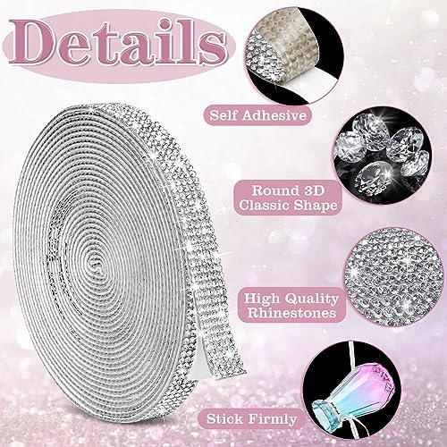 5 Yards Self Adhesive Rhinestone Ribbons, Sliver Rhinestone Strips, Diamond Crystal Rhinestone Ribbon Roll Stickers Glitter Bling Ribbons Rhinestones for Crafts Fabric Car Shoes Décor