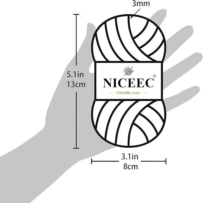 NICEEC 3 Skeins Soft Chenille Yarn 3x85m(3x93yds,3x50g)_Incarnadine Pink