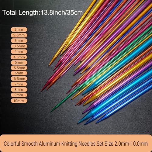 Hobekoee 60pcs Aluminum Knitting Needles Set,2mm-10mm