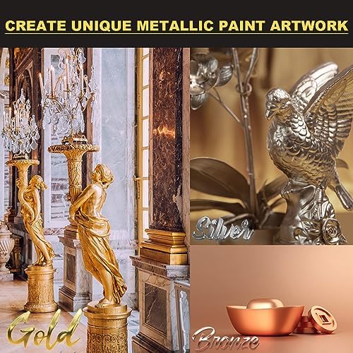 Acrylic Paint Metallic, 3pcs 13.5oz(375g) Gold & Silver & Bronze Leaf Paint