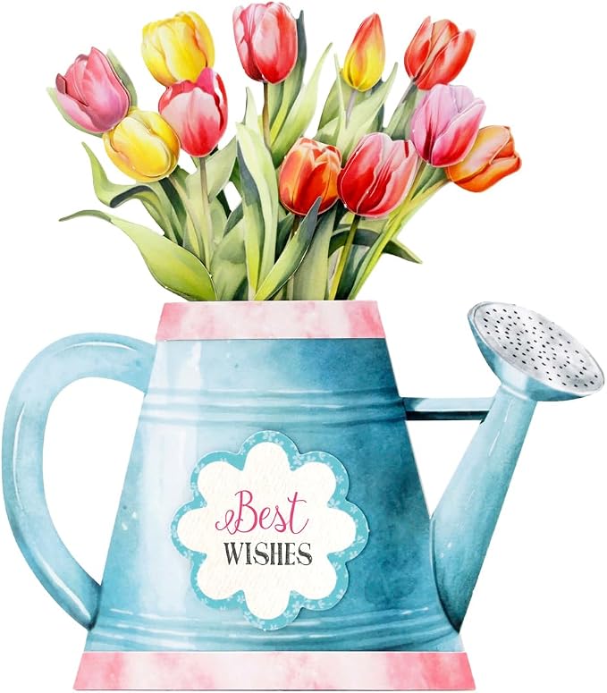 Katy Sue Watering Can Blossoms & Blooms Card Making Kit. 8 Shaped Cards, 3 Sheets of Floral Die Cut Decoupage, 8 Envelopes, Adhesive Foam Pads, & Instructions. For Card Making Supplies & Card Crafting