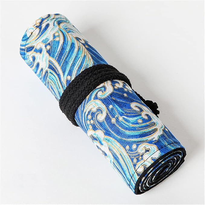 DIYOMR 24/36/72 Slots Pencil Wrap Pencil Rolls, Artist Colored Pencils Roll Up Bag Short Brushes Pouch Case Pencils Organizer for Drawing Coloring and Sketching, NO PENCILS (Blue Ocean, 72slots)