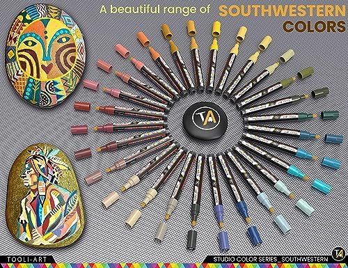 28 Southwestern Colors Acrylic Paint Pens Studio Color Series Markers Set 3mm Medium Tip, Rock Painting, Glass, Mugs, Wood, Metal, Canvas, DIY Projects, Detailing. Non Toxic, Waterbased, Quick Drying