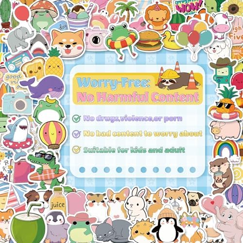 JIXZEN 300 PCS Water Bottle Stickers for Kids,Cute Waterproof Vinyl Laptop Stickers Pack for School Supplies Classroom Teacher Prizes, Fun Gift Sticker Pack for Girls Teens Students