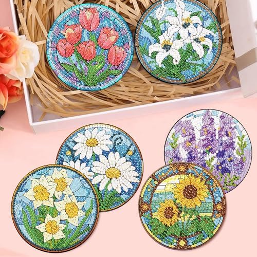 Diamond Art Coasters Kit, 8 Pieces Sunflowers Diamond Painting Coasters Kit