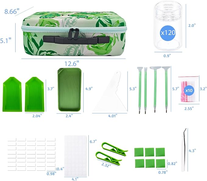 120 Slot Diamond Painting Storage Containers | Green 120-slot storage box with tools & accessories for diamond art