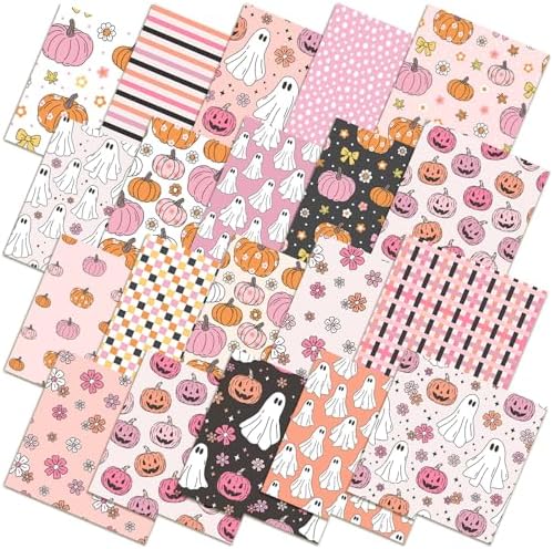 HunnmingRe 20 Pcs 10''x10'' Pink Halloween Quilting Fabric Squares