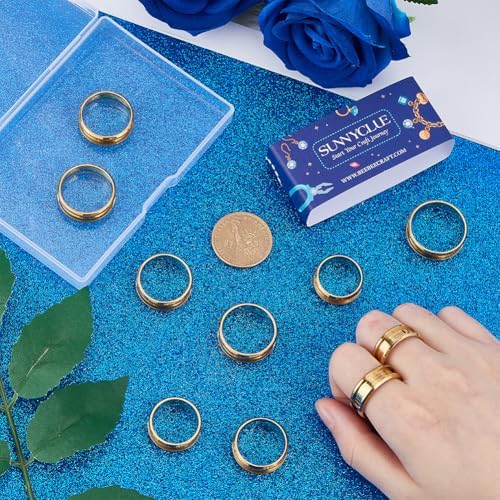 SUNNYCLUE 1 Box 12Pcs Grooved Ring Blanks Cores Golden Stainless Steel Inlay Finger Ring Blanks US Size 7/8/9/10/11/12 Inlay Empty Findings for Men Women Jewelry Making Kits