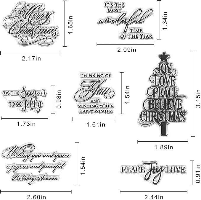 On-Airstore Merry Christmas Blessing Words Clear Stamps for Card Making Decoration DIY Scrapbooking, Christmas Handwriting Trees Transparent Rubber Seal Stamps for Photo Card Album Crafting Supplies