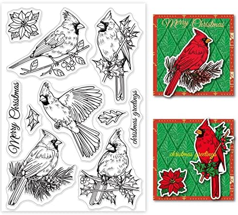 GLOBLELAND Christmas Cardinal Clear Stamp Christmas Transparent Stamp Winter Birds Silicone Stamps for DIY Scrapbook Journal Card Making
