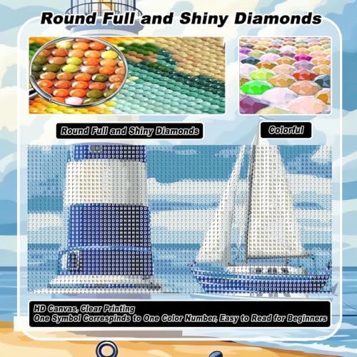 VeGuude Diamond Art Kits for Adults, Beach and Lighthouse 5D Diamond Art Kits for Beginner DIY Full Drill Diamond Dots Crystal Craft Kits for Home Wall Decor Gifts, (12x16 inch)
