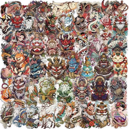 50 PCS Japanese History Art Stickers – Ukiyo-e Vintage Clear Scrapbook Decals with Cats, Samurai, Koi Fish, Dragons, Geishas – Japan Culture Stickers for Journals, Laptops, Art Crafts