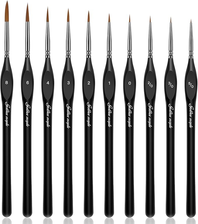 Golden Maple Detail Paint Brushes Set 10pcs | Miniature Brushes, Fine Detailing & Art Painting, Acrylic, Watercolor, Oil, Models