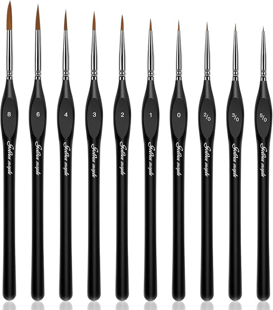 Golden Maple Detail Paint Brushes Set 10pcs | Miniature Brushes, Fine Detailing & Art Painting, Acrylic, Watercolor, Oil, Models
