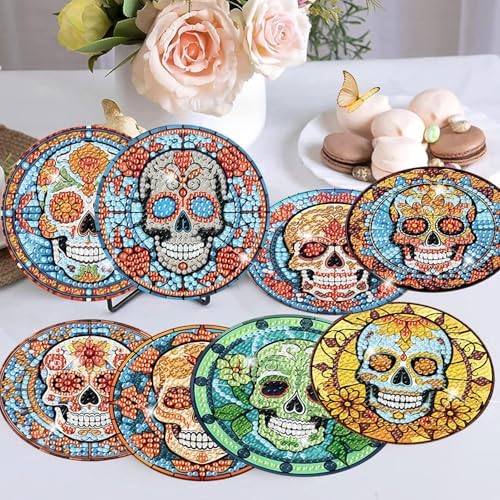 8 Pcs Diamond Art Coasters Kit for Adult with Holder, Diamond Coaster 4x4in