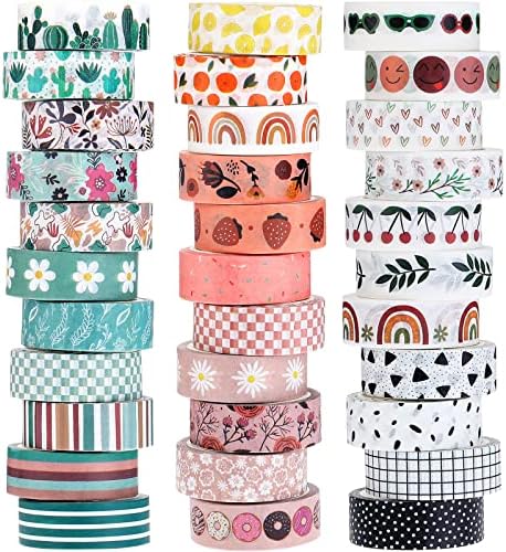 TaoBary 33 Rolls Washi Tape Set, 15mm Holiday Seasonal,Bohemia Style