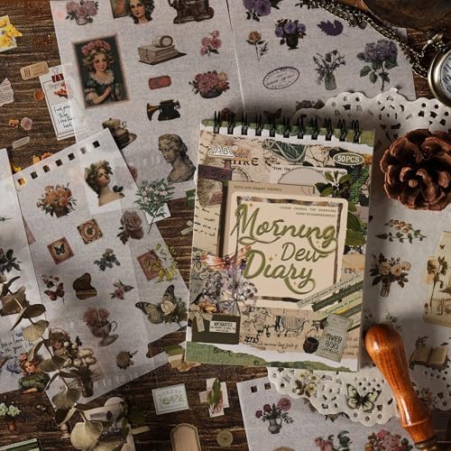 Vintage Stickers Pack, 50 Sheets Over 500 Pcs Art Stickers for Journaling, Scrapbooking Supplies and Junk Journal Bullet Journal Deco & Collage Kit Planner Accessories (Furniture)