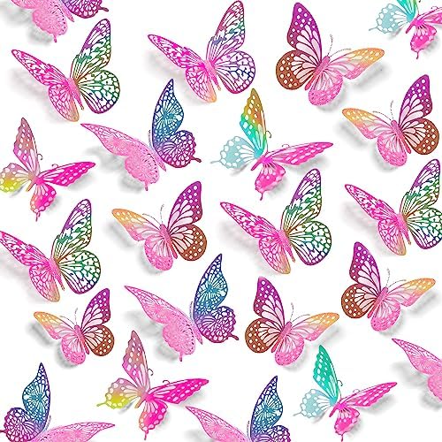 SAOROPEB 3D Butterfly Wall Decor 48 Pcs Laser Purple Butterfly Decorations | 4 Styles 3 Sizes, Birthday Decorations Butterfly Party Decorations Cake Decorations, Removable Stickers