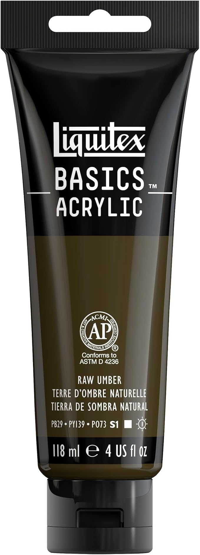 Liquitex BASICS Acrylic Paint, 4-oz Tube, Raw Umber | Medium Viscosity, Satin Finish, Lightfast, Fine Art Pigments, Range of Opacities, Easy Blending